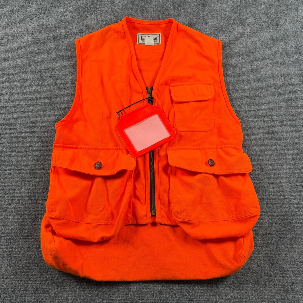 LL Bean Hunting Vest Mens Small Orange Blaze Game Bag USA Vintage Outdoor Vest